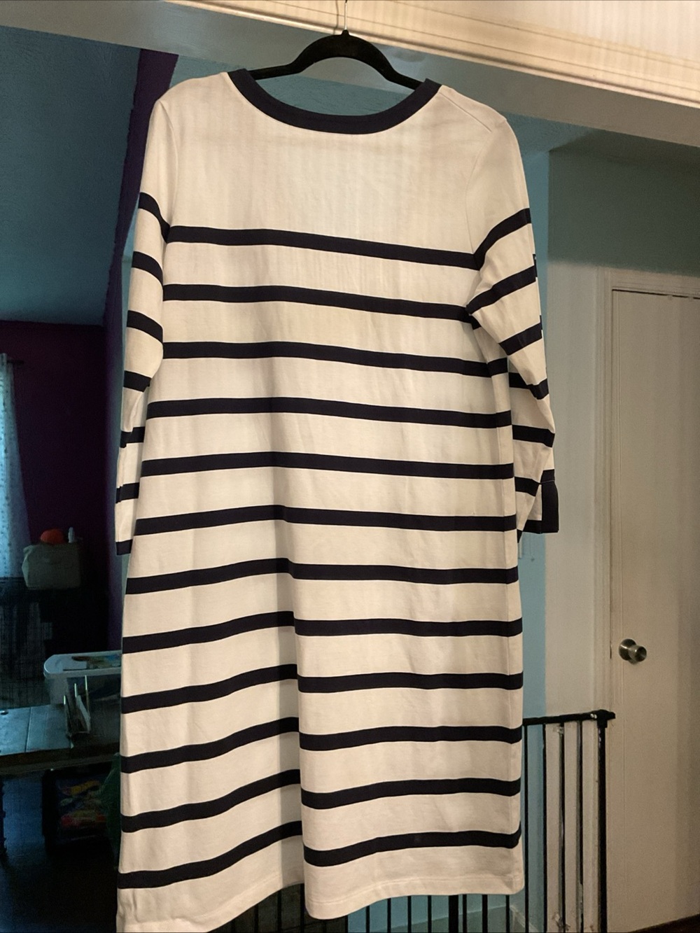 Saint James White and Navy Striped Midi Dress